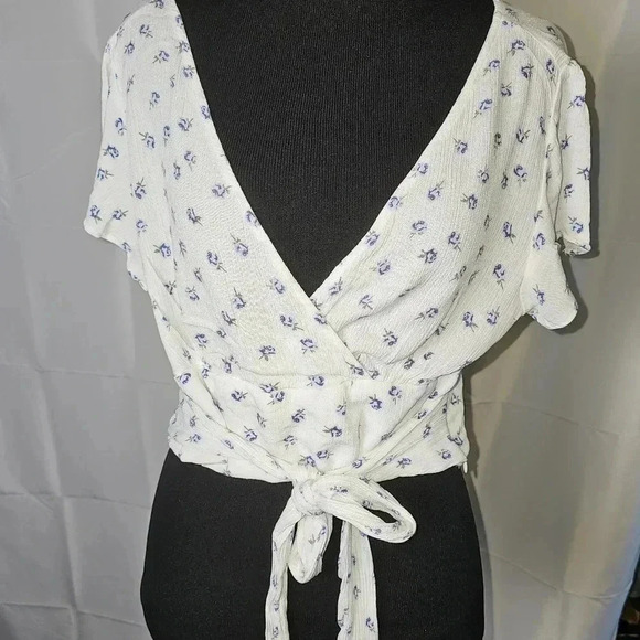 Garage Vneck Blue/White Crop Top‎ SZ M - Picture 1 of 8